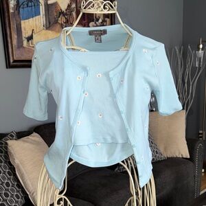 Light Blue Floral Crop Top set